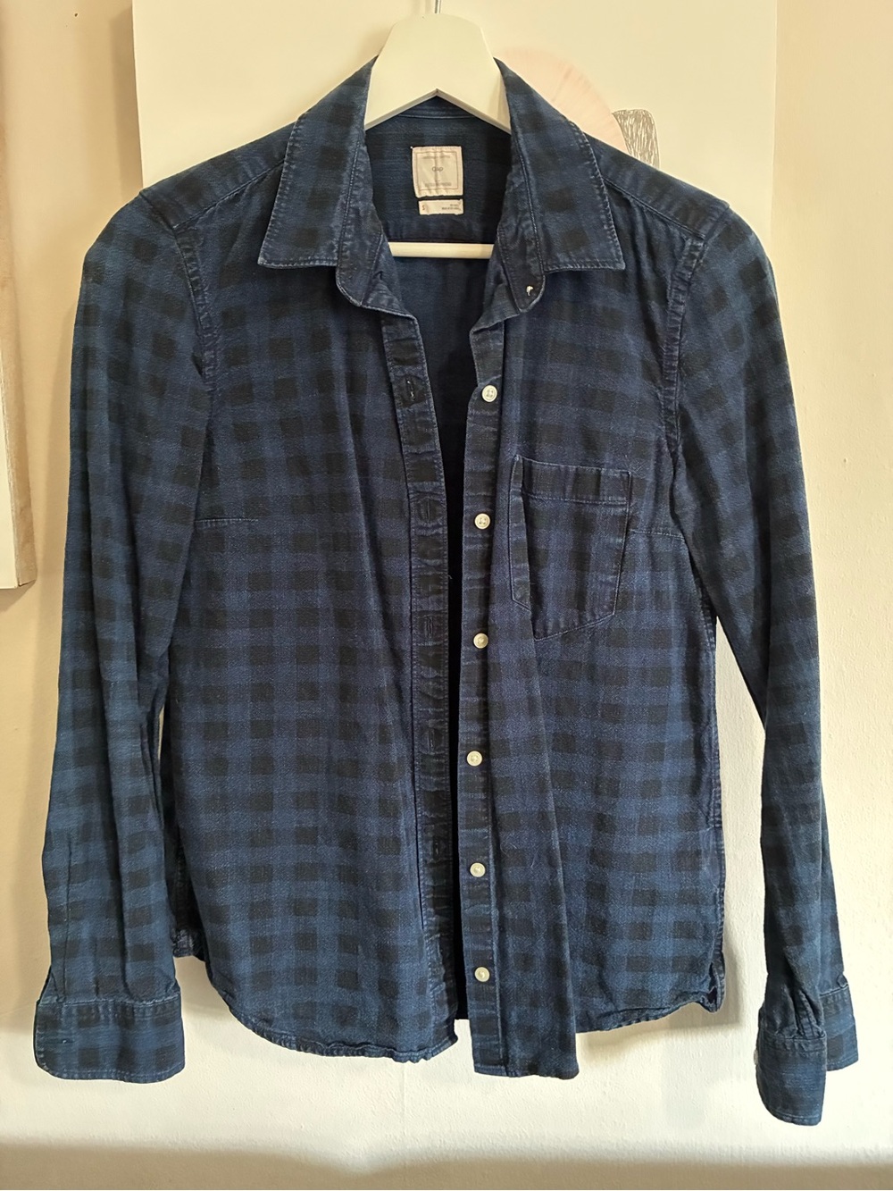 GAP Blue/Black Plaid Button-Down Boyfriend Shirt